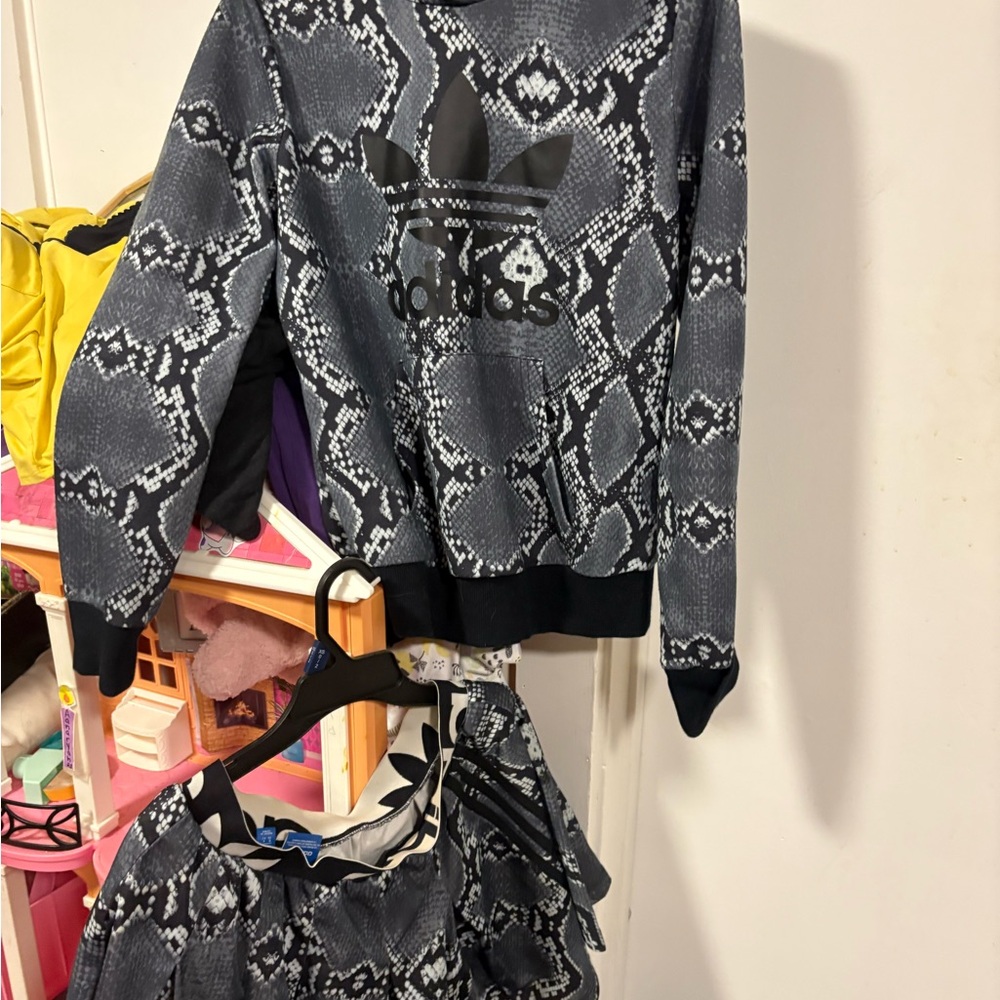 Adidas Black and Gray Patterned Apparel snake pattern hoodie and skirt